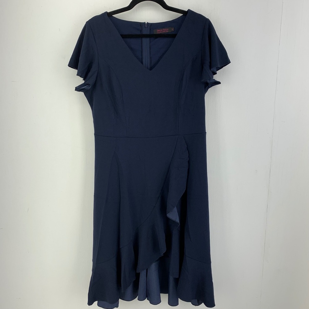 Dress Tells Womens XL Faux Wrap Blue Stretch Flounce Whimsigoth Goth Grunge